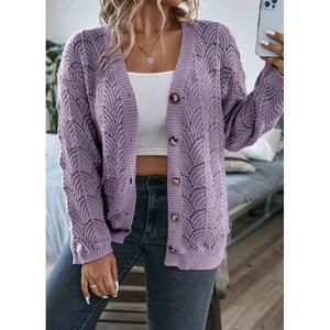 Shein Curve Calvaya Purple Lavender Open Knit Slouchy Cardigan Cottage Granny XL